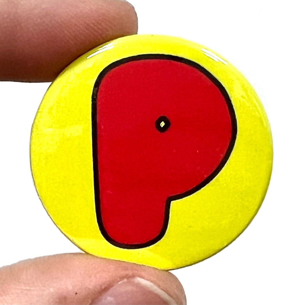 Letter P Button Pin Badge