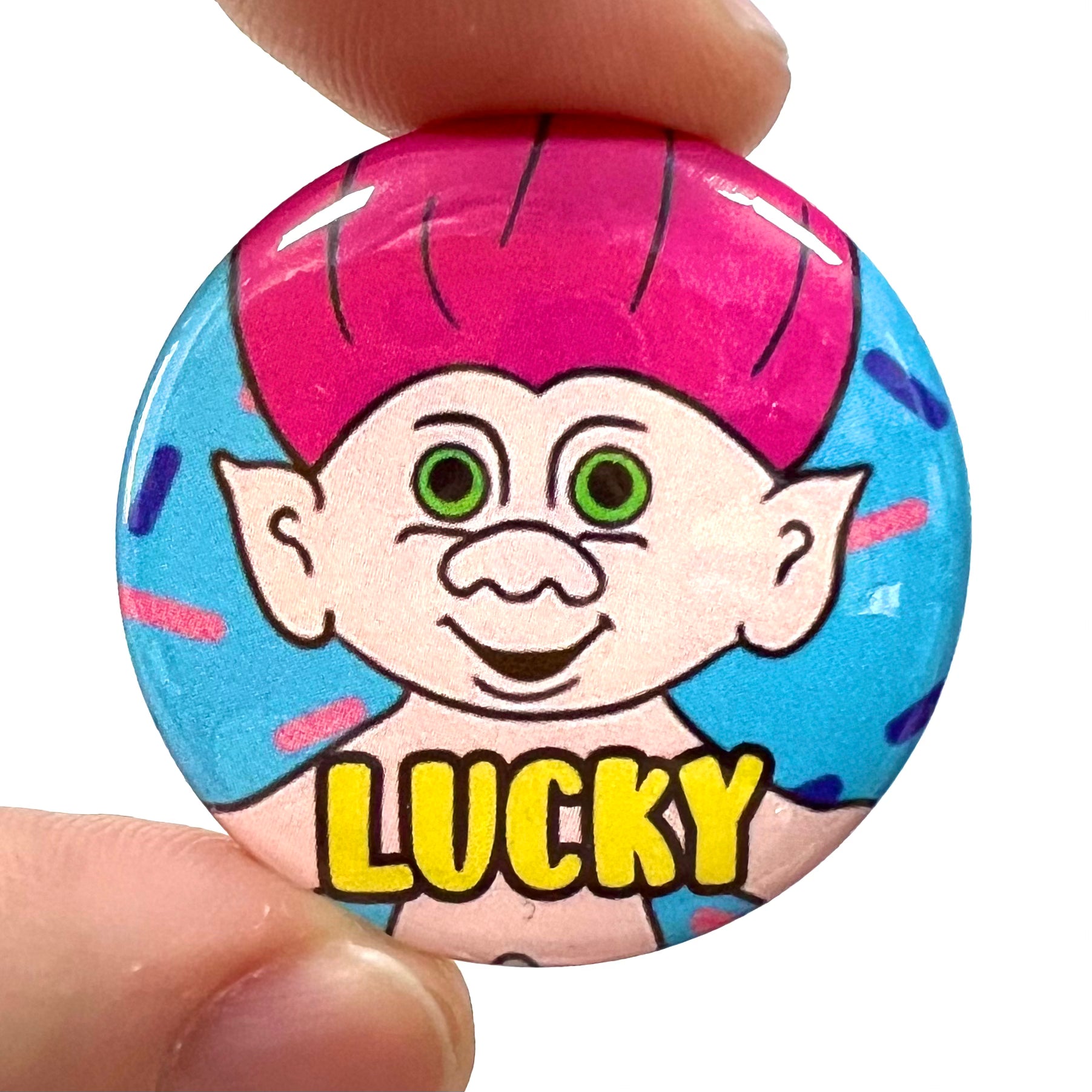 Lucky Troll Button Pin Badge Bite Your Granny