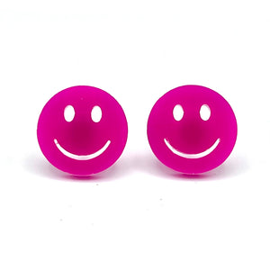 Pink Happy Face Stud Earrings