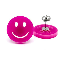 Load image into Gallery viewer, Pink Happy Face Stud Earrings

