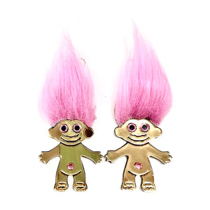 Fluffy Pink Troll Earrings